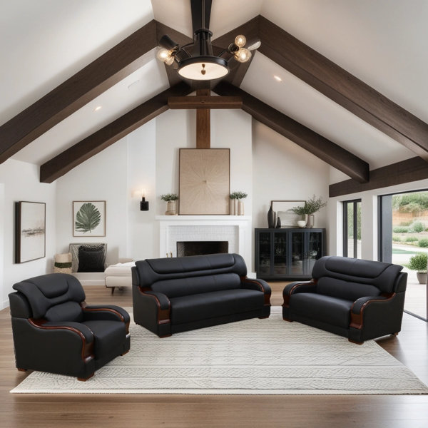 Lark Manor™ 3 Piece Premium Cowhide Genuine Leather Living Room Sofa